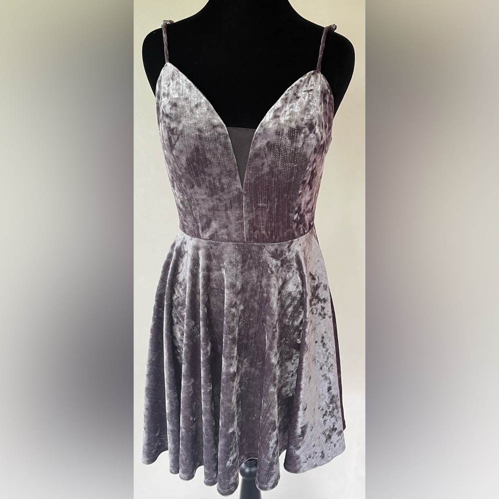 SPEECHLESS Velvet Strappy Fit & Flare Mini Dress Gray Size 7 Fairy Whimsigoth